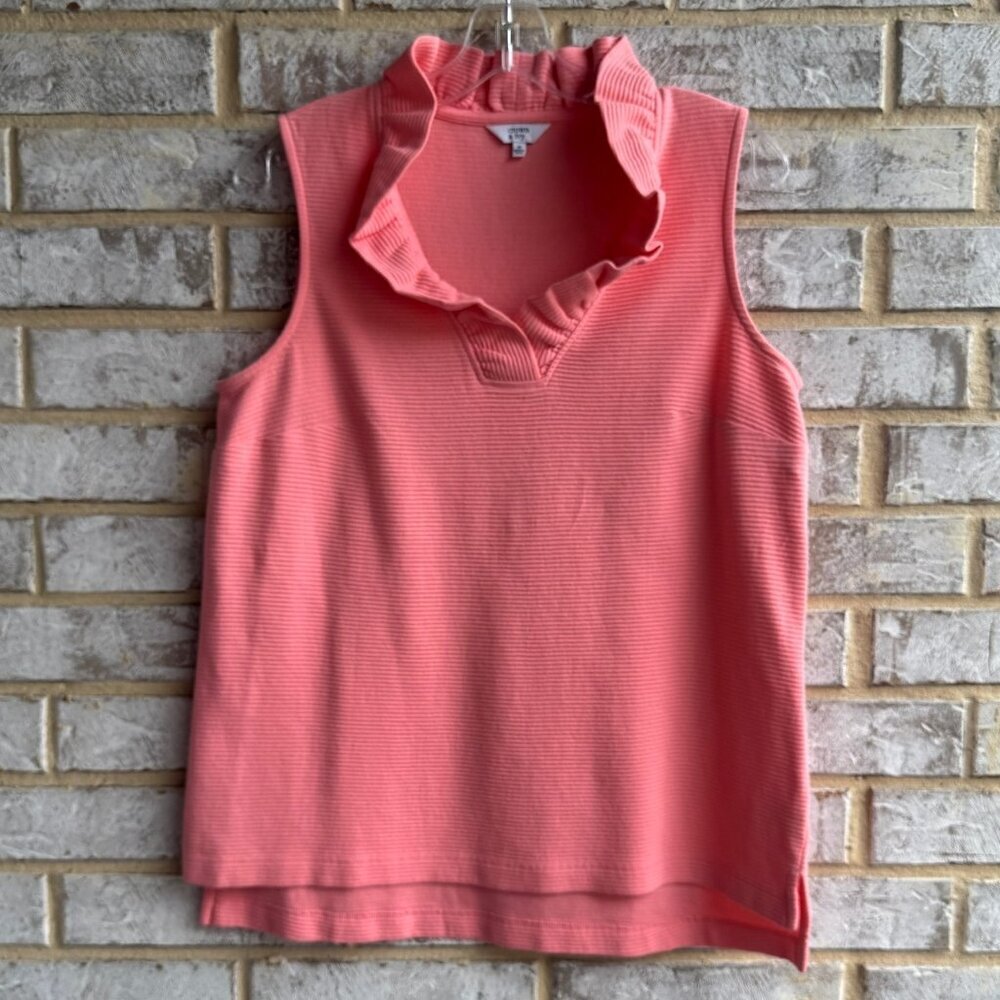 Crown & Ivy Sleeveless Ruffled V-Neck Ribbed Blouse Women's Size M